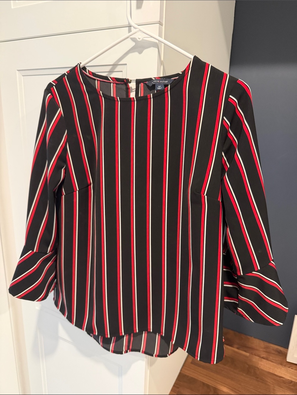 Tommy Hilfiger Black Top with Red & White Stripes